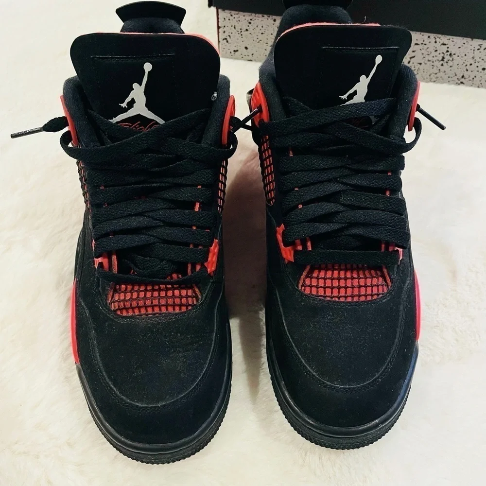 Air Jordan 4 Retro Red Thunder Black Athletic Basketball Sneakers Men Size 10.5